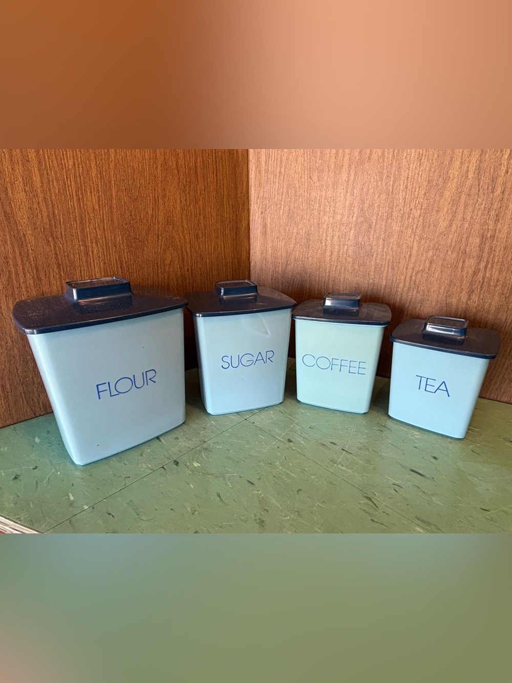 Vintage plastic canister set 4pc blue retro kitchen